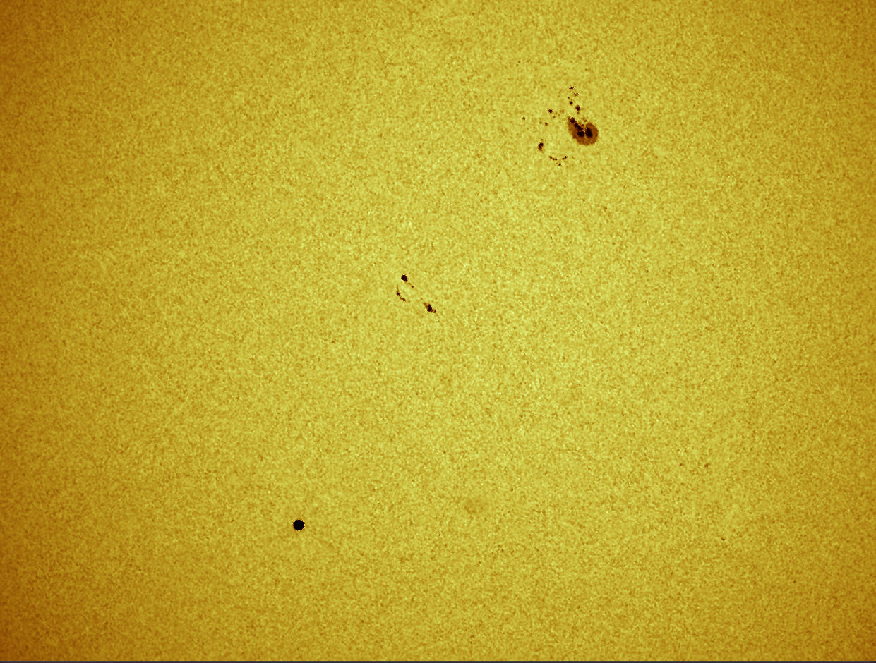 Mercury In transit across the Sun 9th May 2016 By Alan Clitherow. This image taken in red filtered visible light with a Lunt Herschel 1.25” wedge Copyright A Clitherow, Fyfe